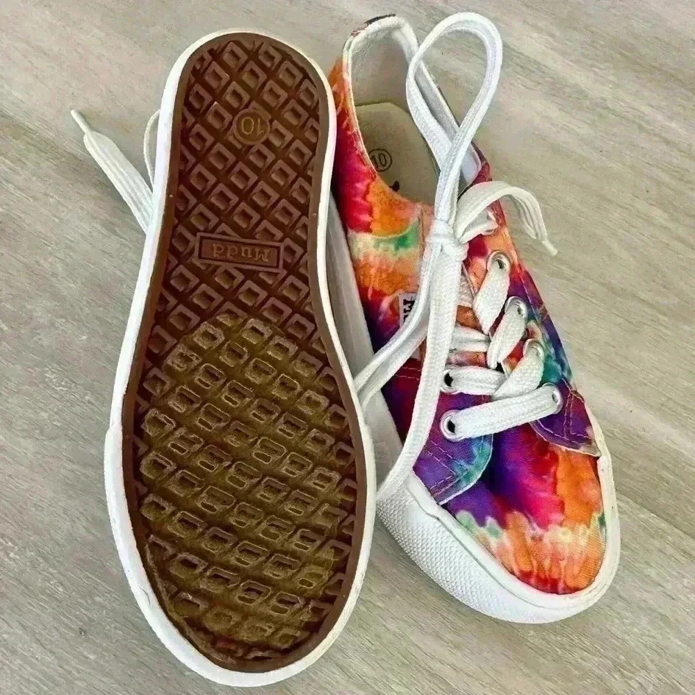 Kids Mudd Tie Dye Canvas Sneakers Rainbow Print Lace Up Shoes Size 10